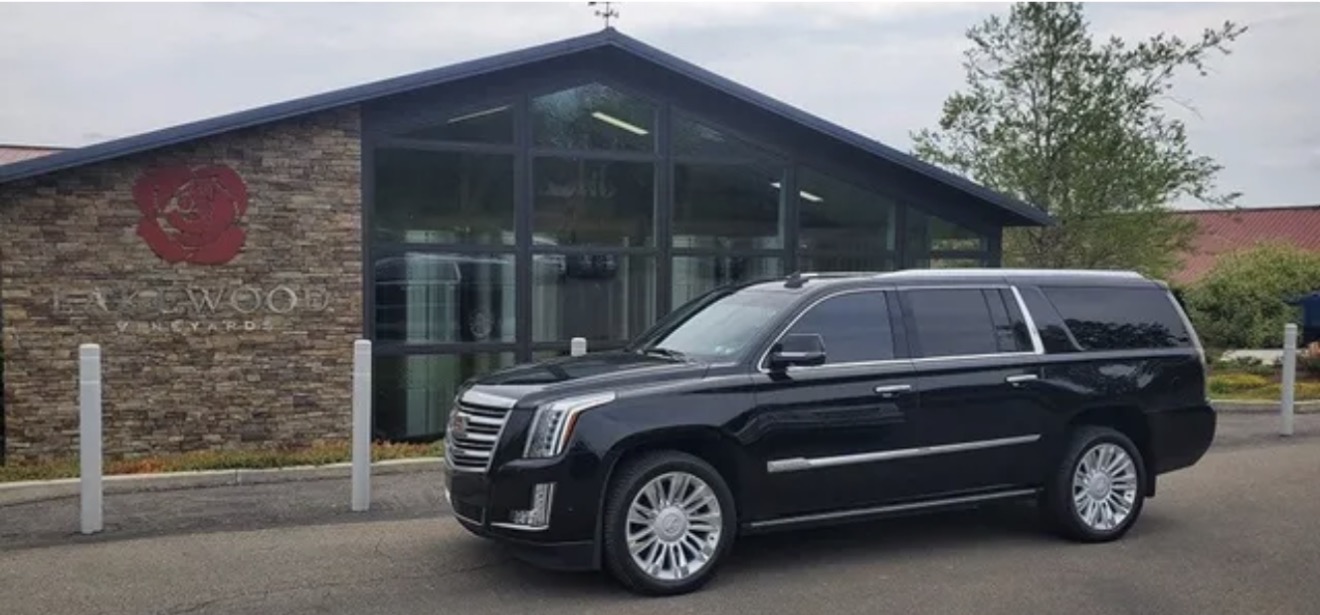 Black Cadillac Escalade SUV at a Northeast PA winery tour