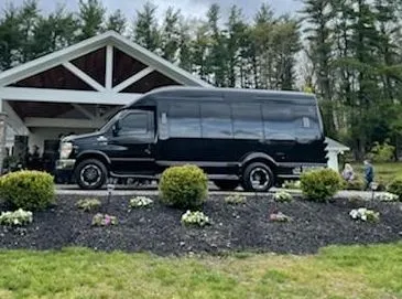 Black executive Sprinter shuttle van for corporate and wedding guest transportation