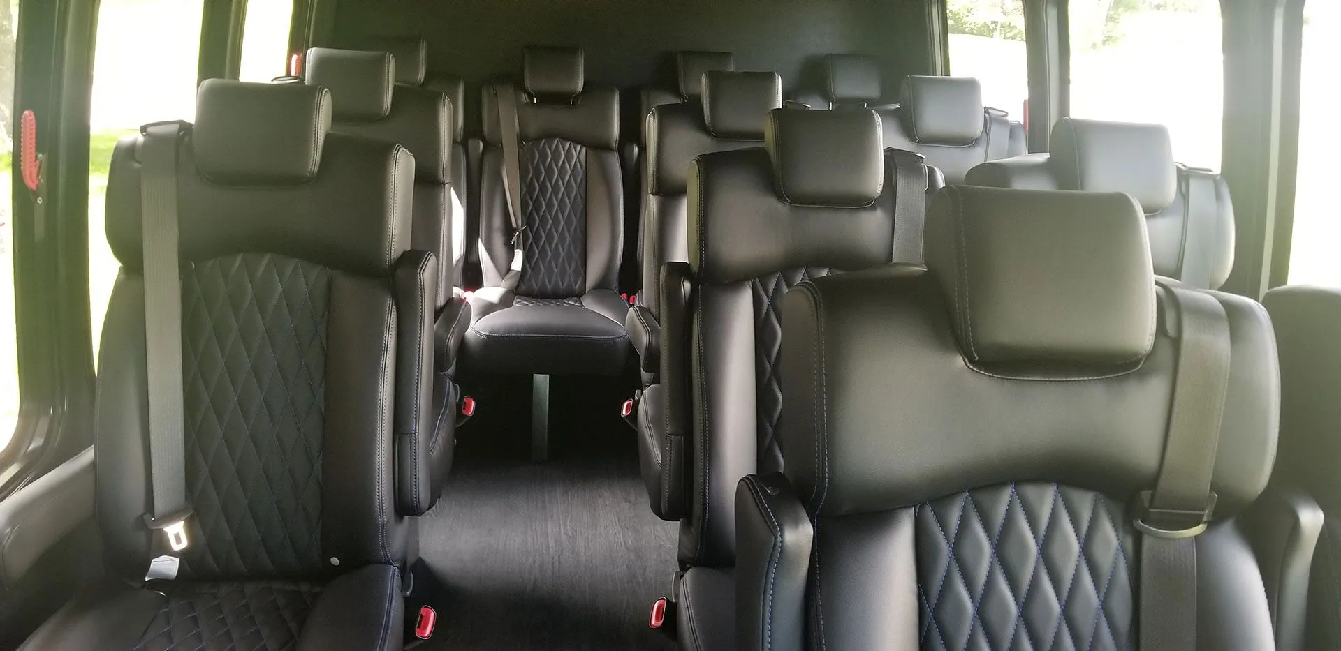 Leather seating inside the executive shuttle bus