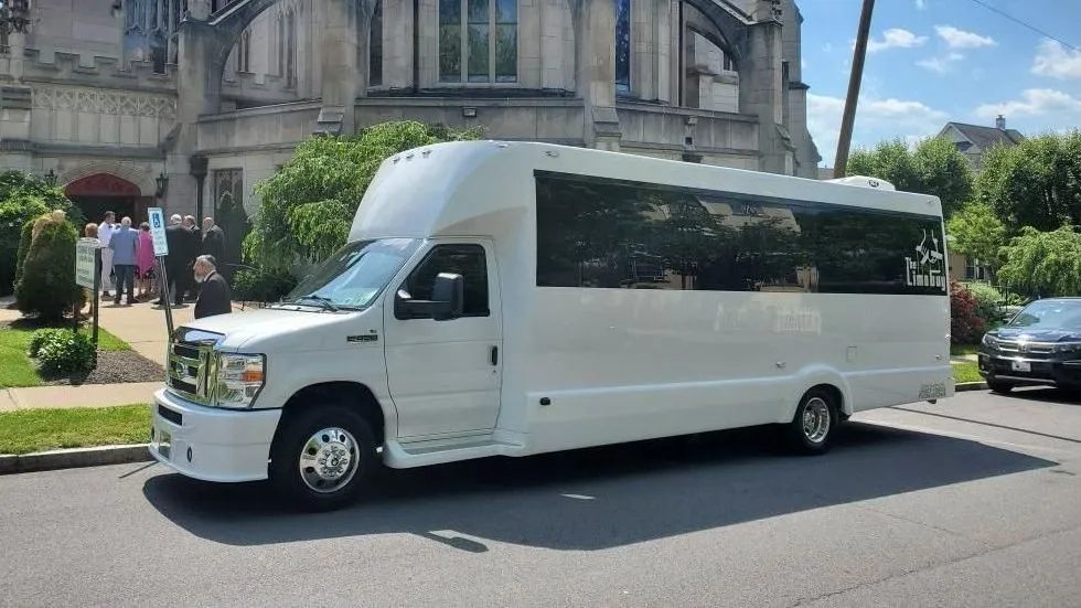 White executive party bus limo for weddings and events in Northeast PA